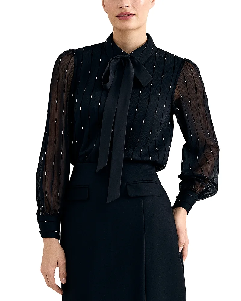 Tessa Sparkly Sheer Tie Neck Blouse by Phase Eight