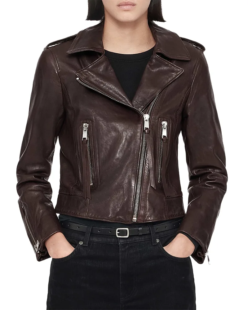 Errie Leather Slim Moto Jacket by AllSaints