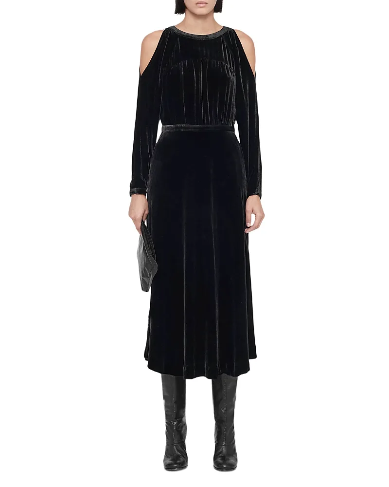Chrissy Velvet Cold Shoulder Midi Dress by AllSaints