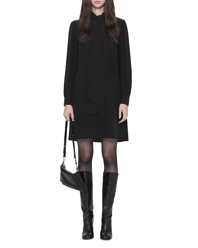 Jamie Silk Tie Neck Mini Dress by AllSaints