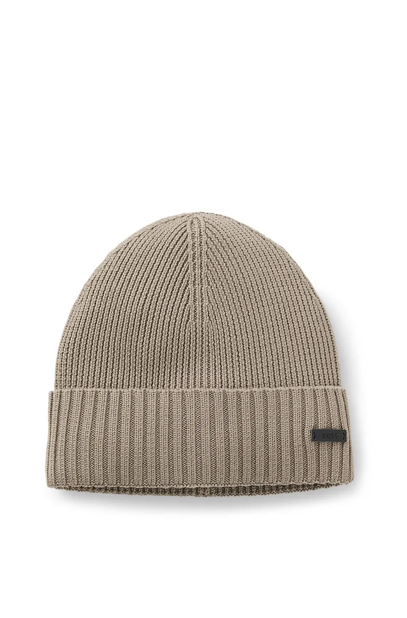 Fati Wool Ribbed Knit Beanie by Hugo Boss