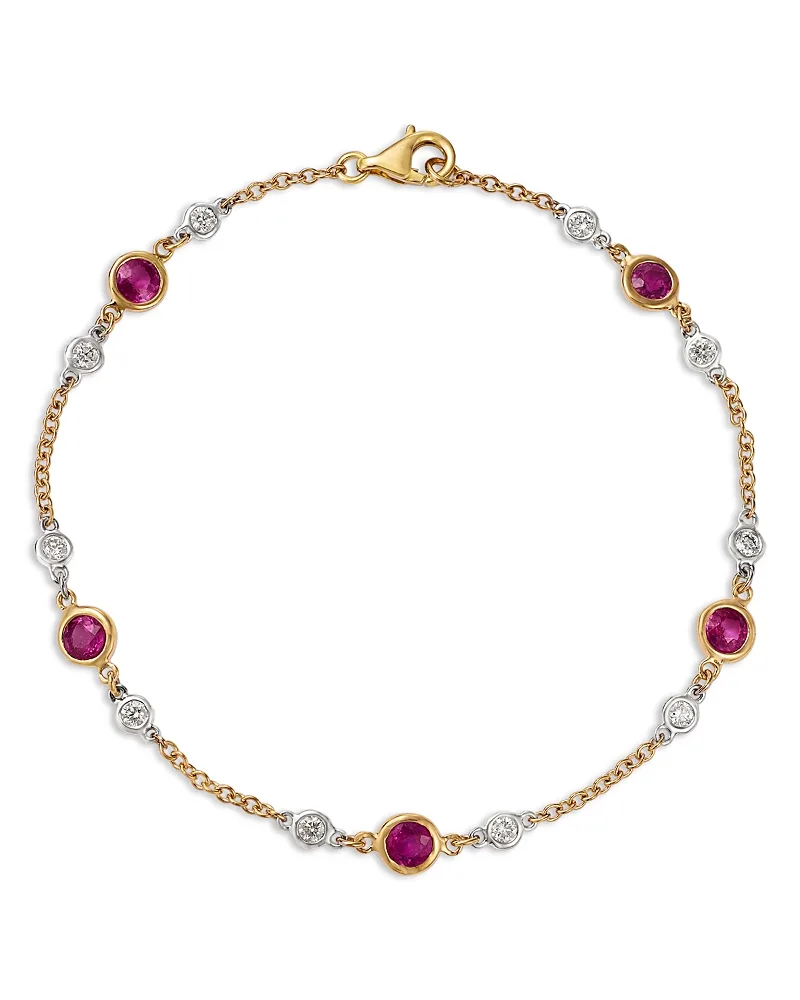 Diamond & Ruby Bezel Station Bracelet in 14K Yellow Gold by Bloomingdales Fine Collection