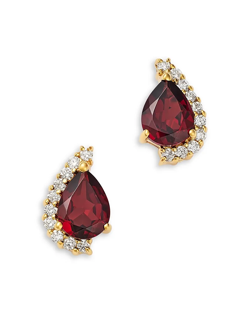Diamond & Garnet Pear Shaped Stud Earrings in 14K Yellow Gold, 0.3 Tcw by Bloomingdales Fine Collection