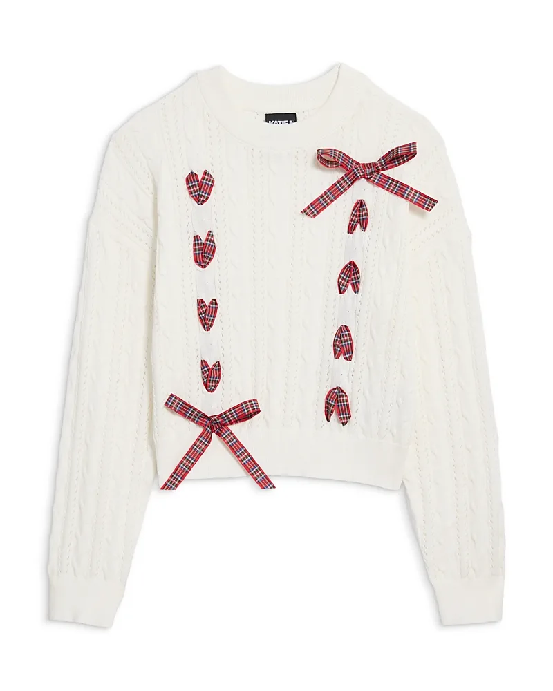 Libby Cotton Cable Knit Ribbon Sweater by Katiejnyc