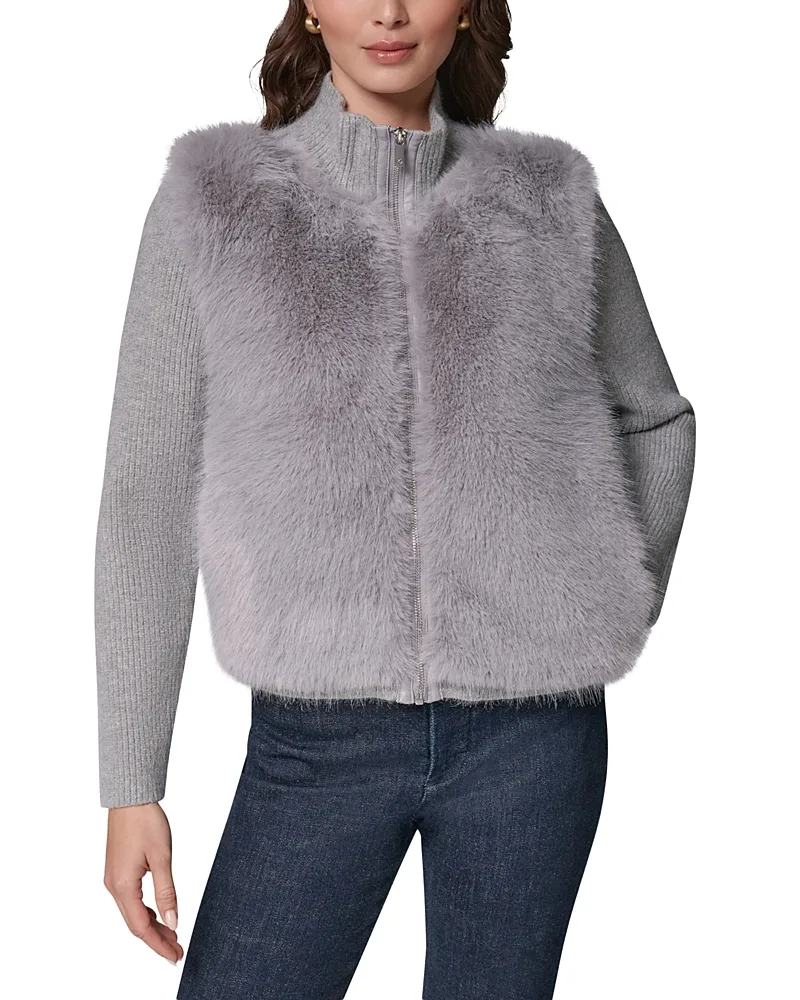 Shaker Stitch & Faux Fur Zip Cardigan by Donna Karan Weekend