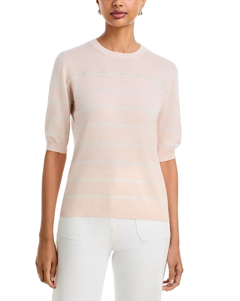 Striped Cashmere & Silk Short Sleeve Sweater by Fabiana Filippi