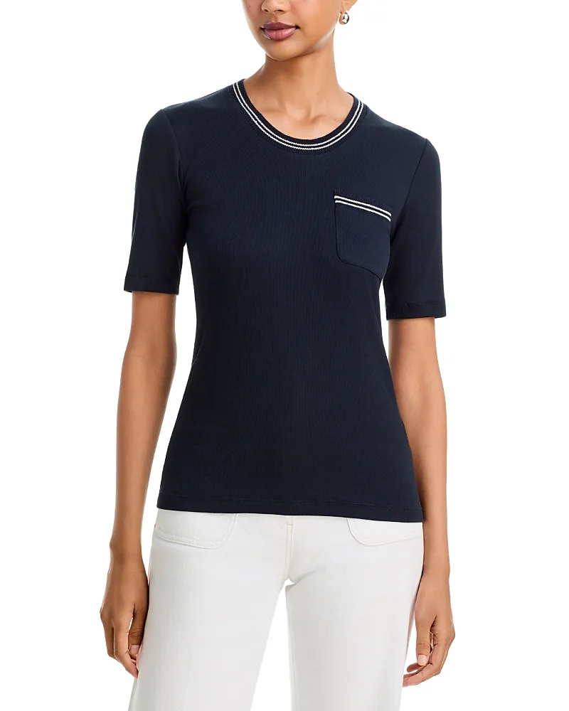 Cotton Stretch Striped Trim Jersey Tee by Fabiana Filippi