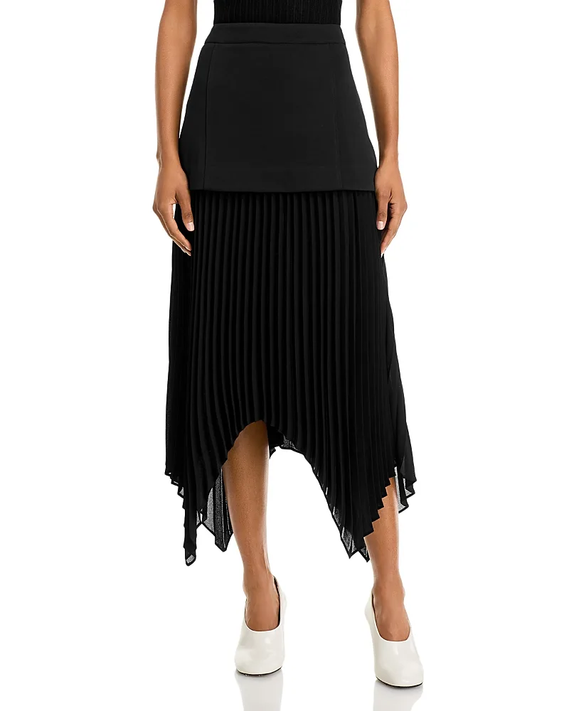 Layered Pleated Midi Handkerchief Skirt by Single Thread