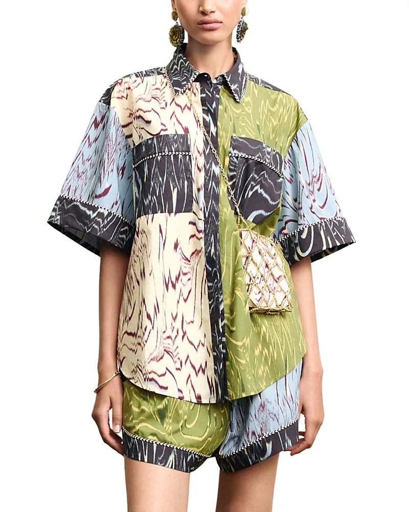 Alba Colorblocked Printed Cotton Shirt by Alemais