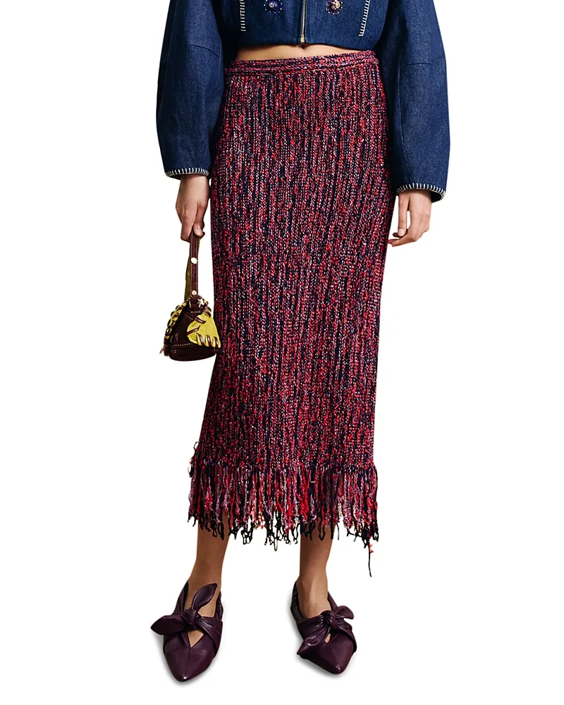 Nieve Sequined Fringe Knit Midi Skirt by Alemais