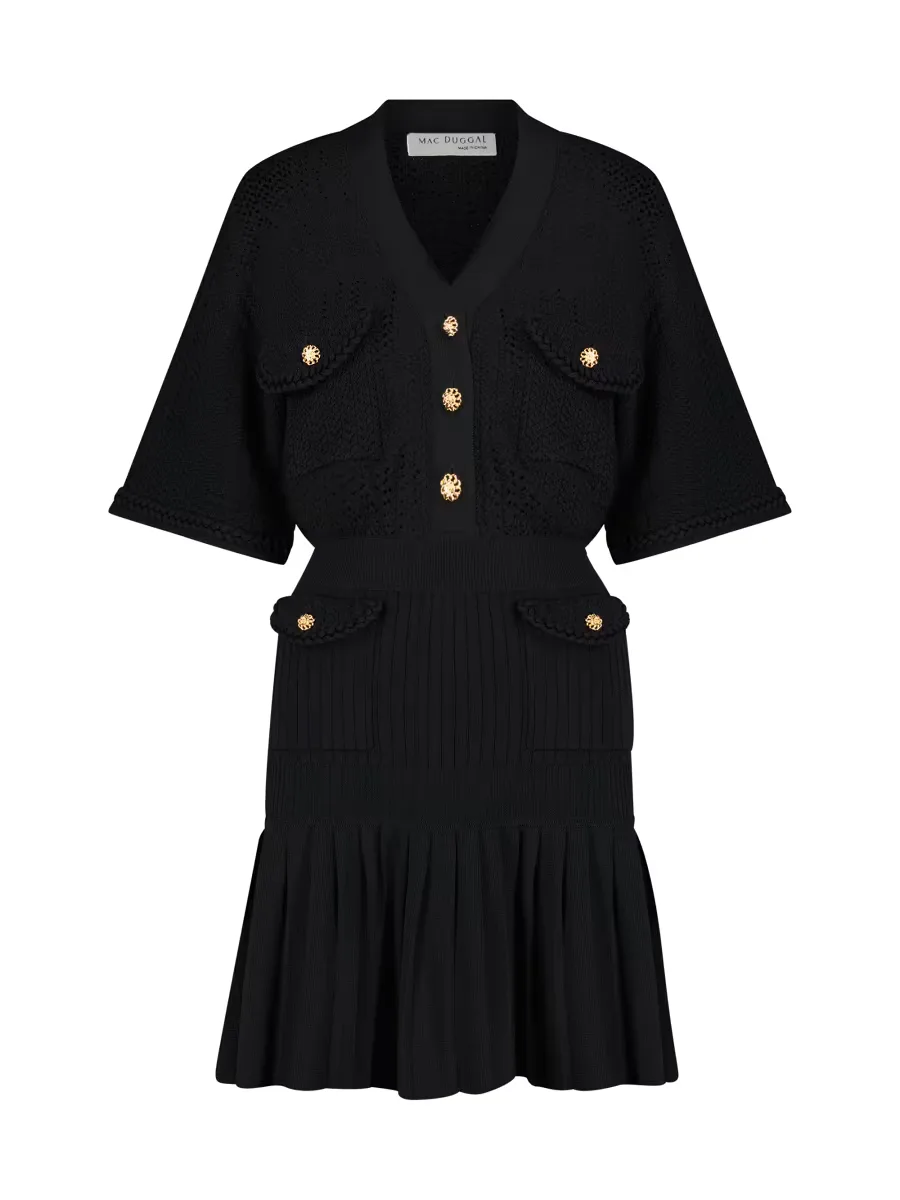 Mac Duggal Short-Sleeve Pleated Knit Minidress by M.A.C.