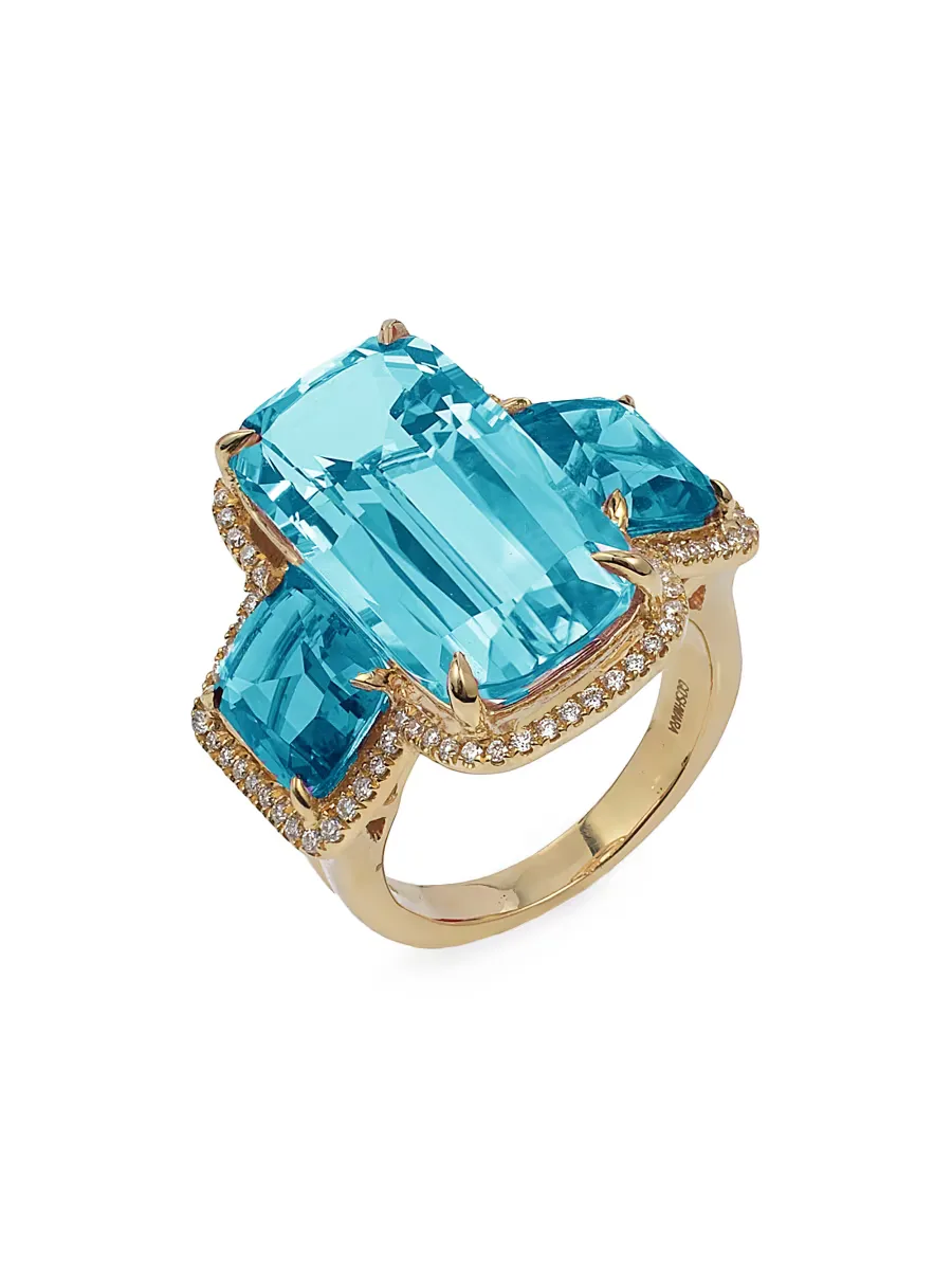 Gossip 18K Yellow Gold, Blue Topaz & 0.33 TCW Diamonds Ring by Goshwara