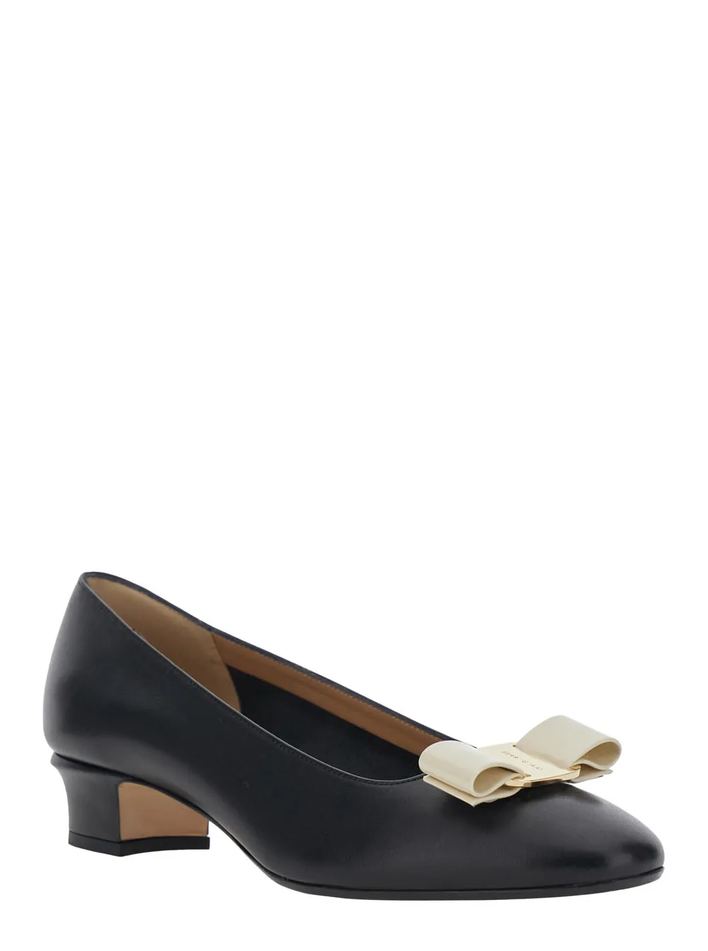 vara 2.0 Black Pumps With Block Heel And Logo Plate On The Front In Leather Woman