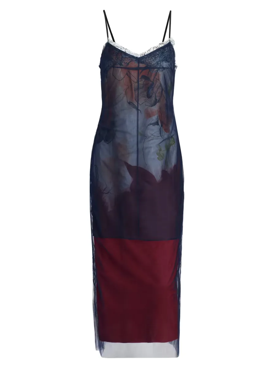 Shadow Floral Collage Slip Midi-Dress by Jason Wu