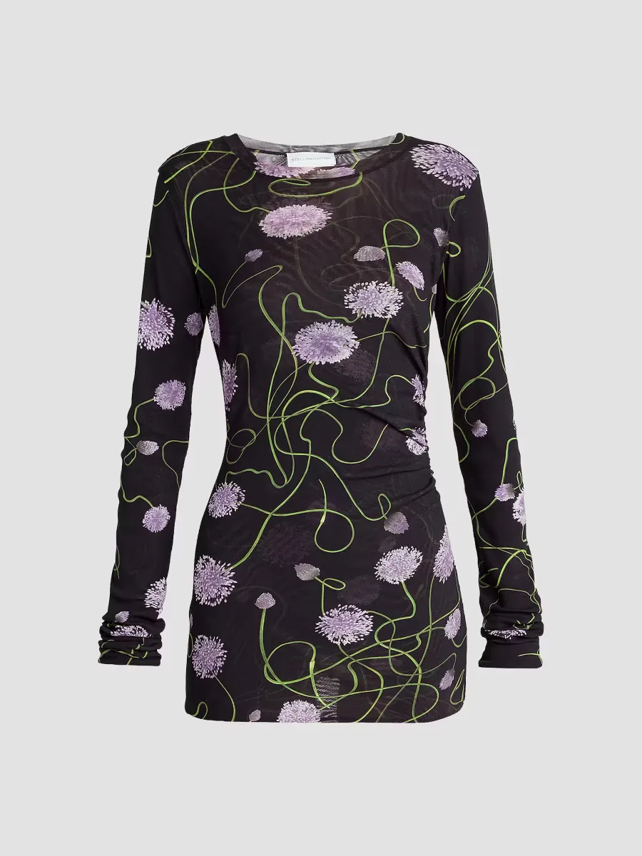 Twisted Floral Mesh Long-Sleeve Top by Stella McCartney