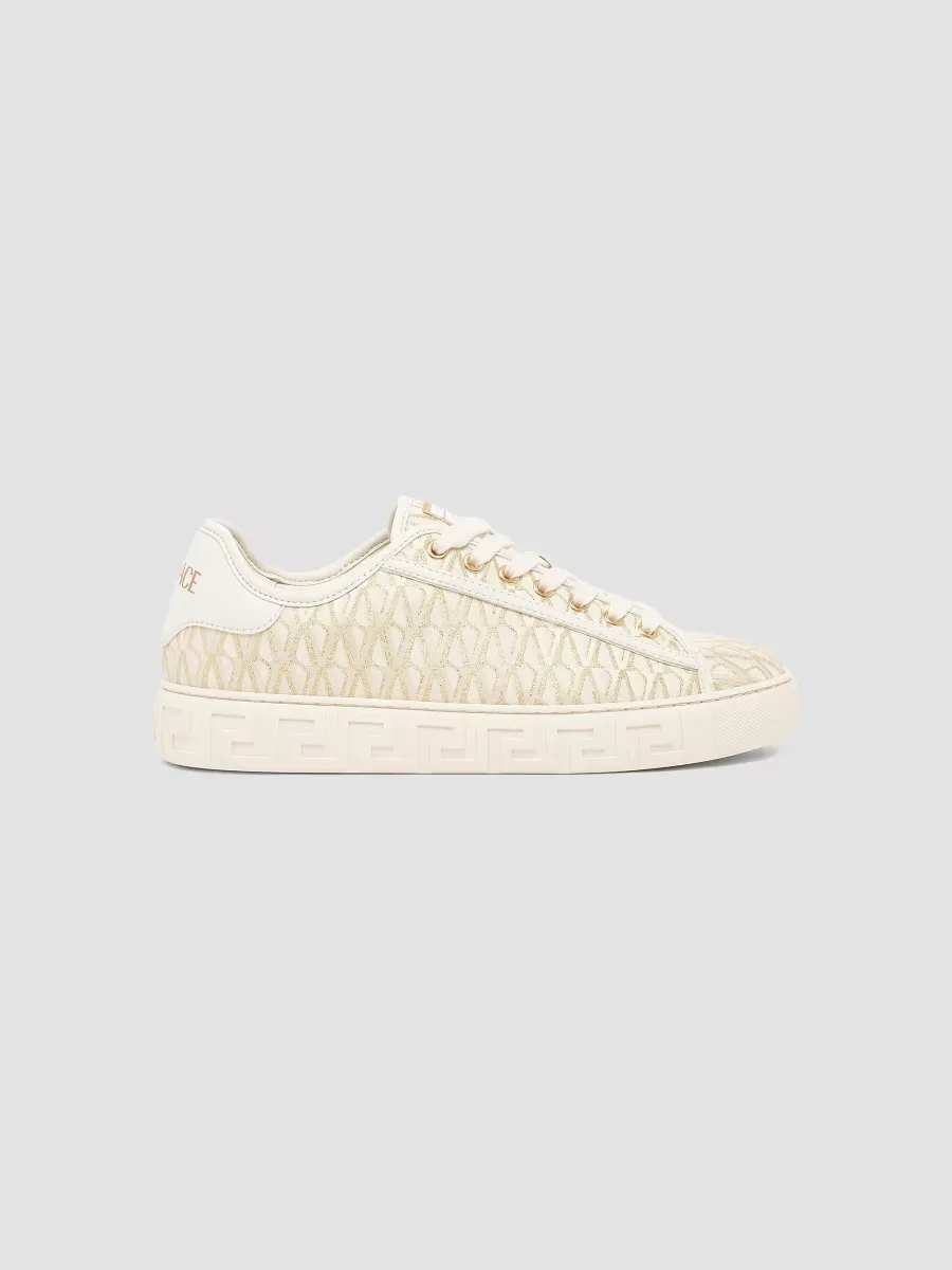 Jacquard La Greca Cotton Low-Top Sneakers by Versace