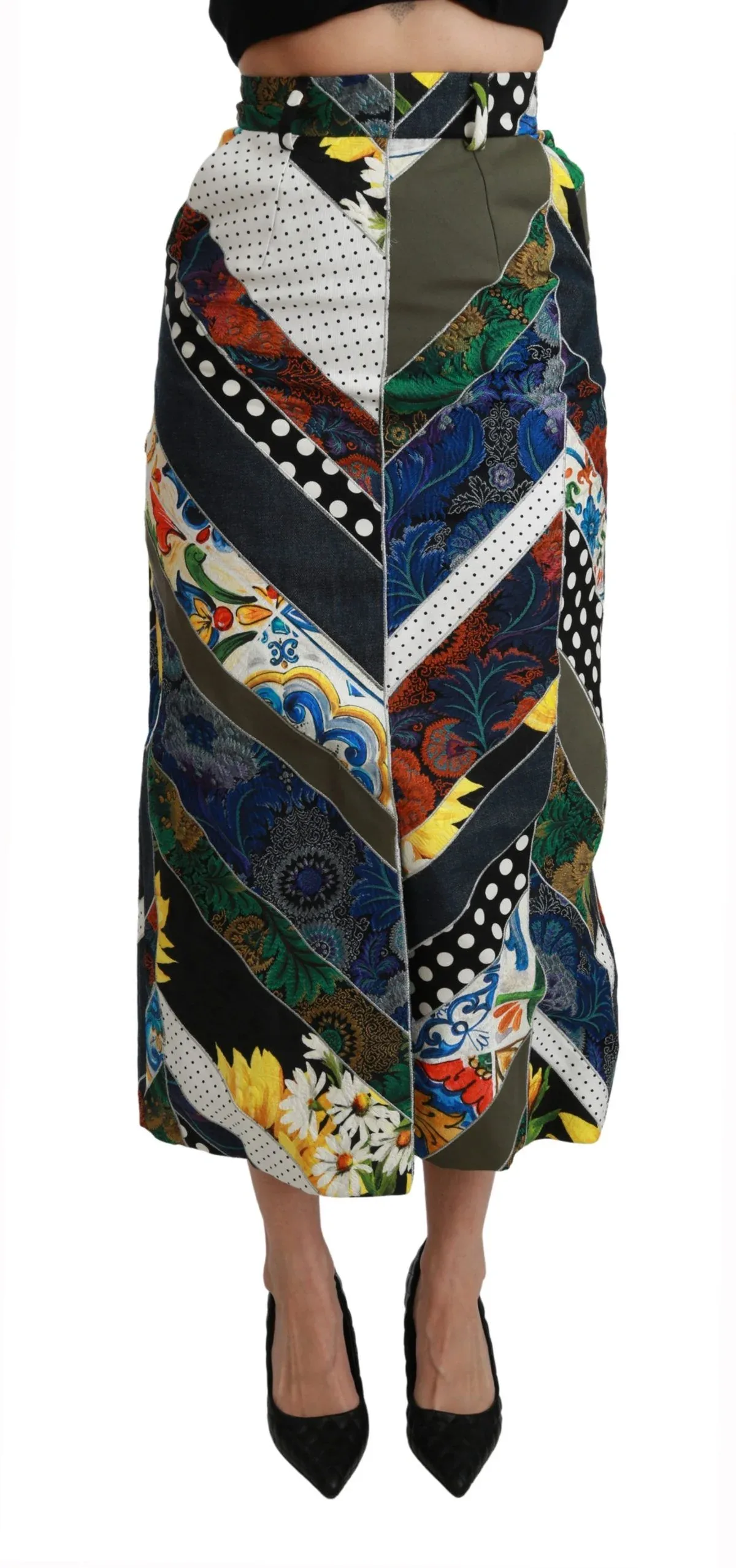 Geometric Patchwork Silk Skirt by Dolce & Gabbana