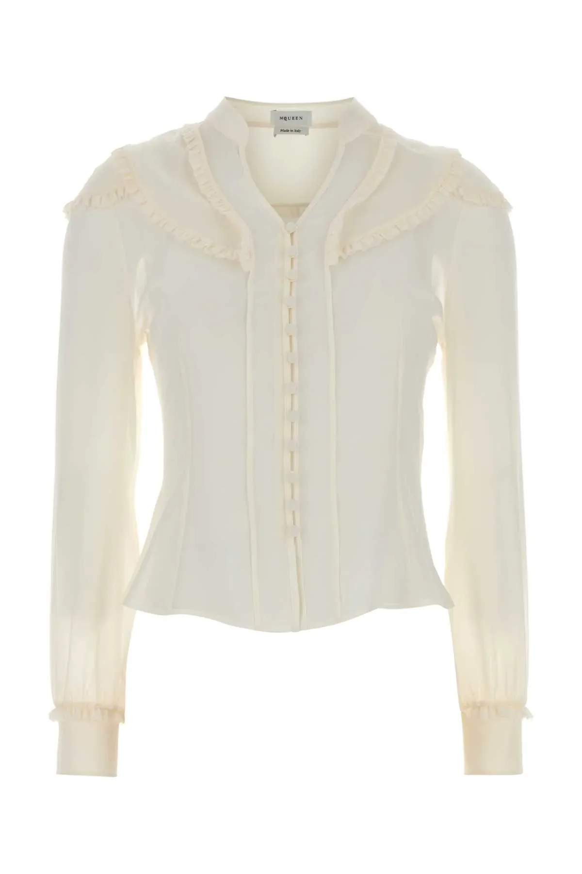 Ruffled Peter Pan Collar Silk Shirt by alexander mcqueen