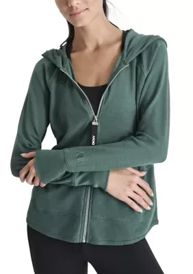 Sport Full Zip Mini Waffle Hoodie with Pockets by DKNY