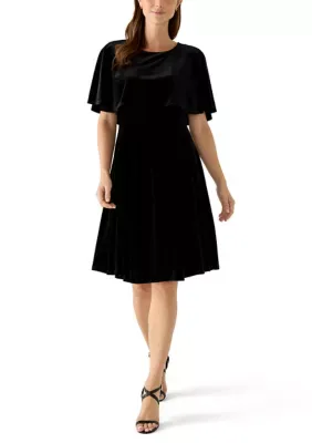 Short Sleeve Velvet Capelet A-Line Dress by Maison Tara