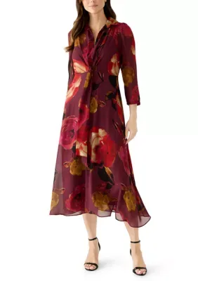3/4 Sleeve Printed Chiffon A-Line Dress by Maison Tara