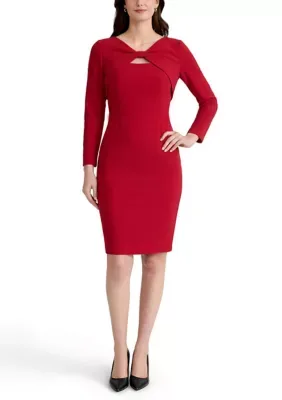 3/4 Sleeve Twist Keyhole Sheath Dress by Kasper