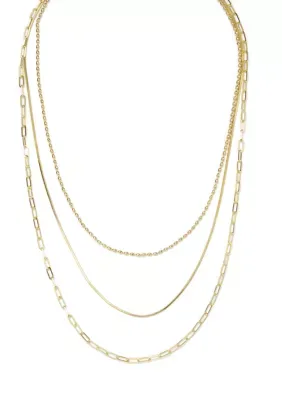 Plated Paperclip Snake & Ball Triple Layered Necklace Set, 20 In by Belk & Co