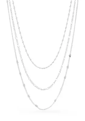Fine Silver Plated Singapore Figaro & Heart Curb Triple Layered Necklace Set, 20 In by Belk Silverworks
