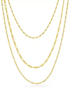 Plated Singapore Figaro & Beaded Barrel Triple Layered Necklace Set, 20 In by Belk Silverworks
