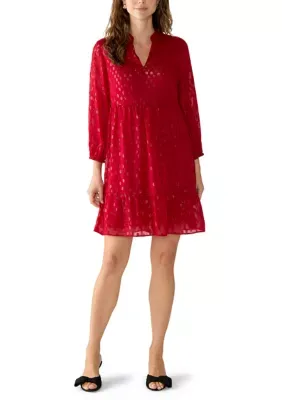 Split Neck Blouson Sleeve Dress by Sandra Darren