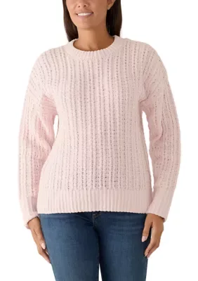 Long Sleeve Crew Neck Tunic Chenille Sweater by Olive  Oak