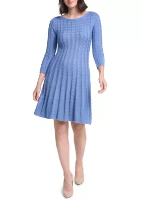 Long Sleeve Cable Knit A-Line Dress by Jessica Howard