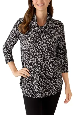 3/4 Sleeve Cowl Neck Print Top by Kim Rogers