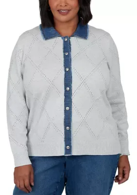 Ann Arbor Denim Trim Cardigan by Alfred Dunner