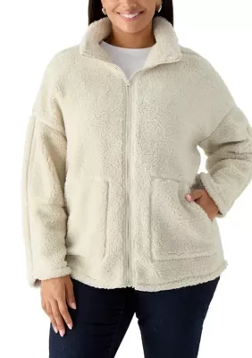 Zip Front Solid Sherpa Jacket by Olive  Oak