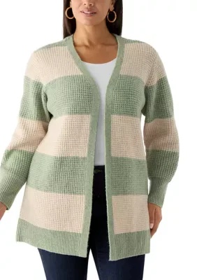 Long Sleeve Wide Striped Long Cardigan by Olive  Oak
