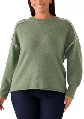 Crew Neck Contrast Stitch Sweater by Olive  Oak