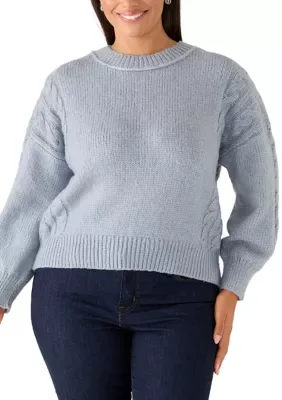 Long Sleeve Crew Neck Cable Knit Sweater by Olive  Oak