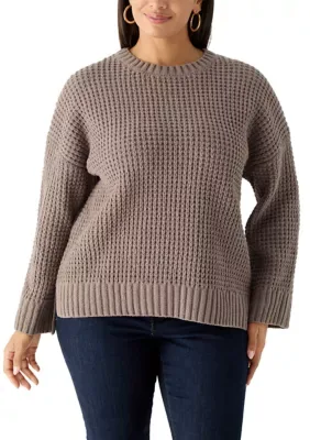 Crew Neck Waffle Knit Chenille Sweater by Olive  Oak