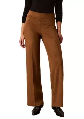 Soft Vegan Suede High Rise Pull on Wide Leg Pants by Calvin Klein