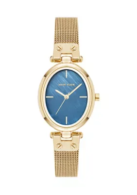 Quartz Oval Aqua Dial Gold-Tone Alloy Metal Bracelet Watch by Anne Klein
