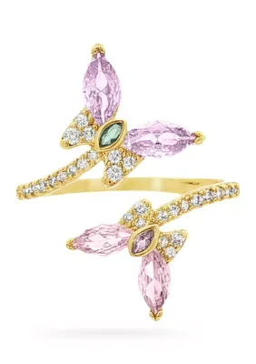 Gold Plated Cubic Zirconia Double Butterfly Bypass Ring by Belk Silverworks