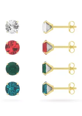 Fine Plated Crystal Multi Color Round Stud Earrings Set by Belk Silverworks
