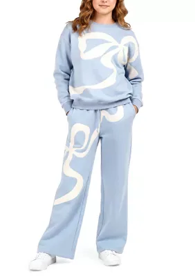 Oversized Bow Print Sweatshirt and Wide Leg Pull on Pants Set by Tweenstyle