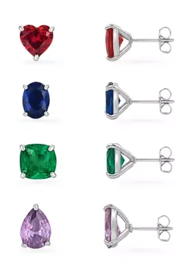 Fine Silver Plated Cubic Zirconia Multi Color & Shape Stud Earrings Set by Belk Silverworks