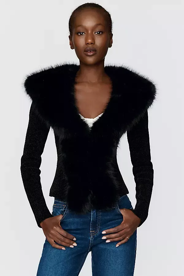 Faux Fur Trim Cardigan by Naked Wardrobe