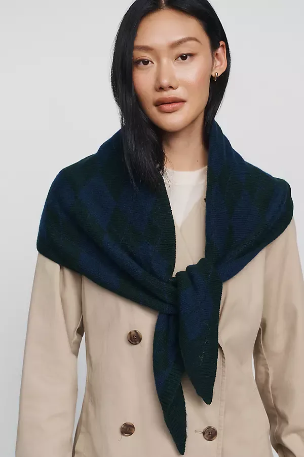 Wool Blend Argyle Triangle Scarf by Favorite Daughter