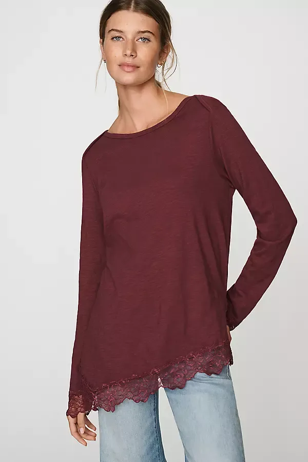 100% Cotton Lace Trimmed Asymmetrical Tunic Top by Wilt