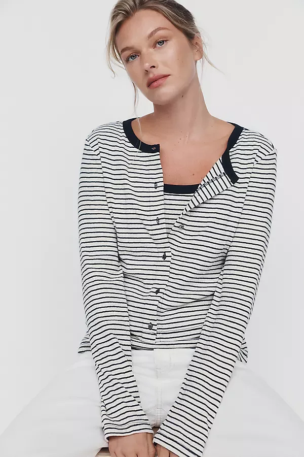 100% Cotton Striped Cardigan Set Top by Wilt