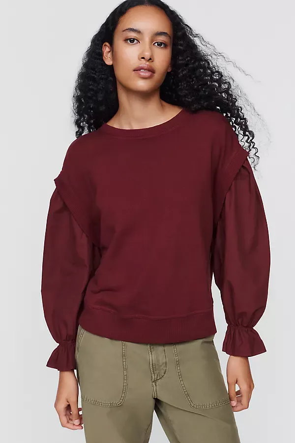 100% Cotton Woven & Knit Puff Sleeved Sweatshirt by Wilt